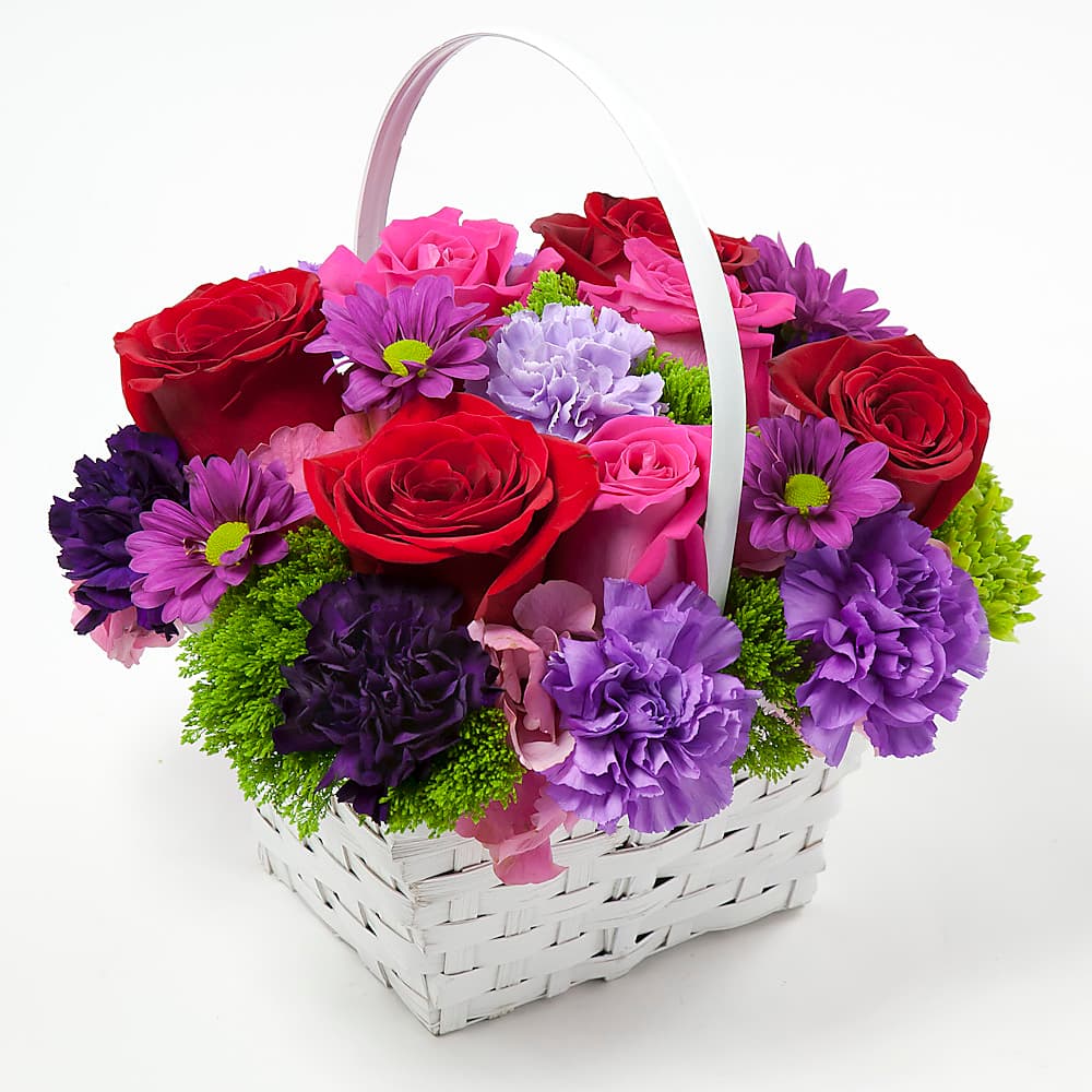 Berry Bliss Basket with burgundy blooms
