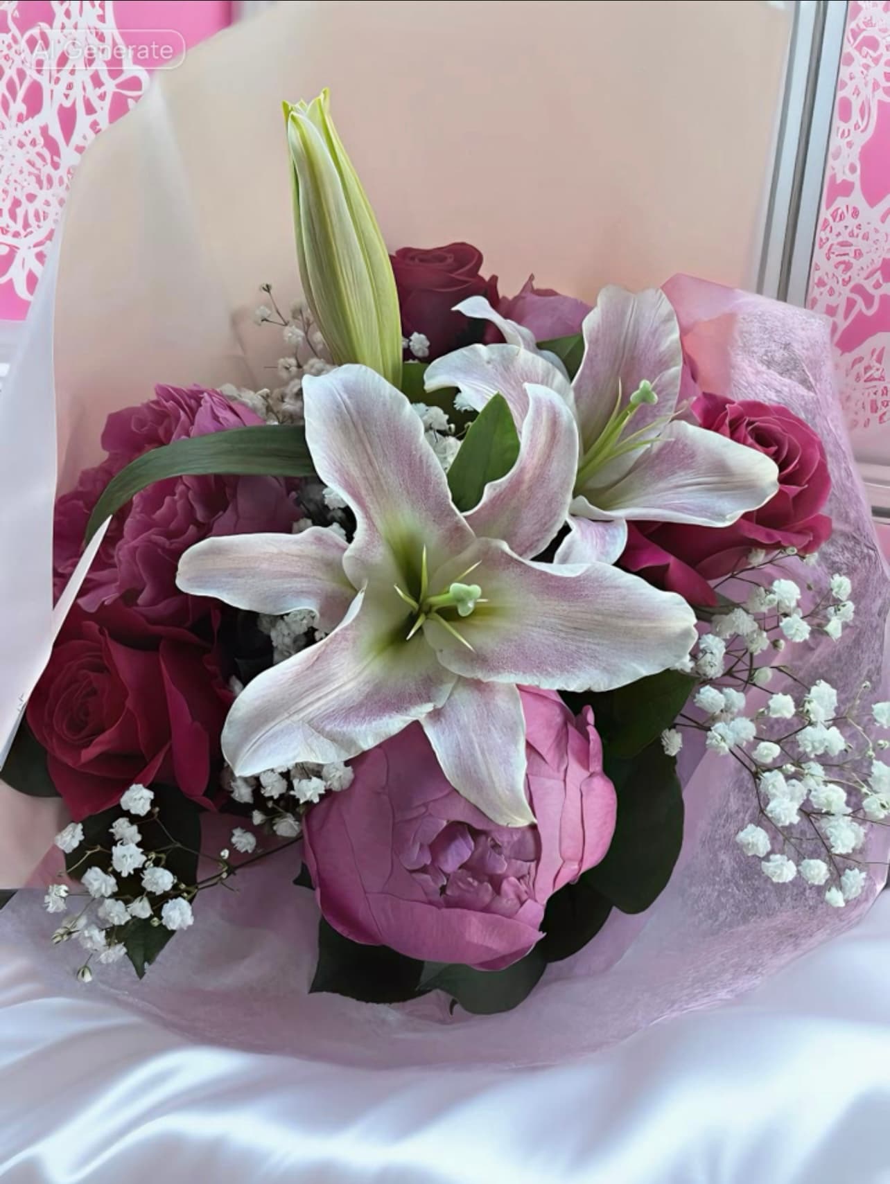 Lilies for Lottie sympathy arrangement in white
