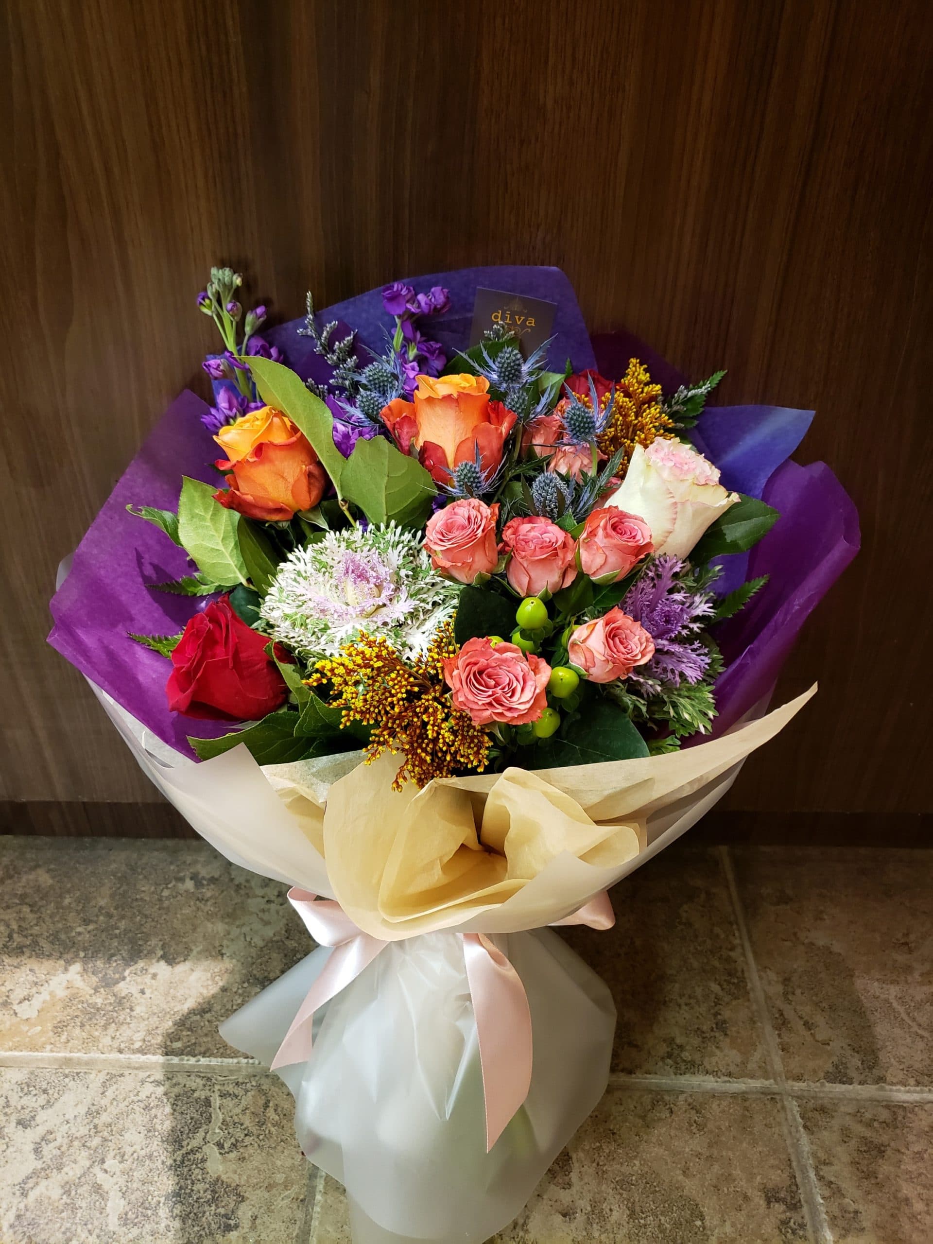 Springbling spring bouquet with French tulips and anemones