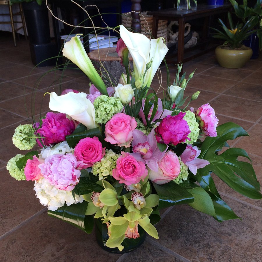 Pink Opus monochrome pink arrangement of garden roses and peonies